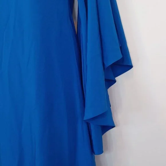 NICOLE MILLER 0 Blue One Shoulder Waterfall Sleeve Dress Lined Special Occasion - Picture 4 of 15